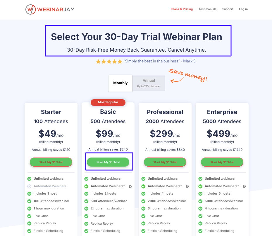 WebinarJam free trial- 30 day